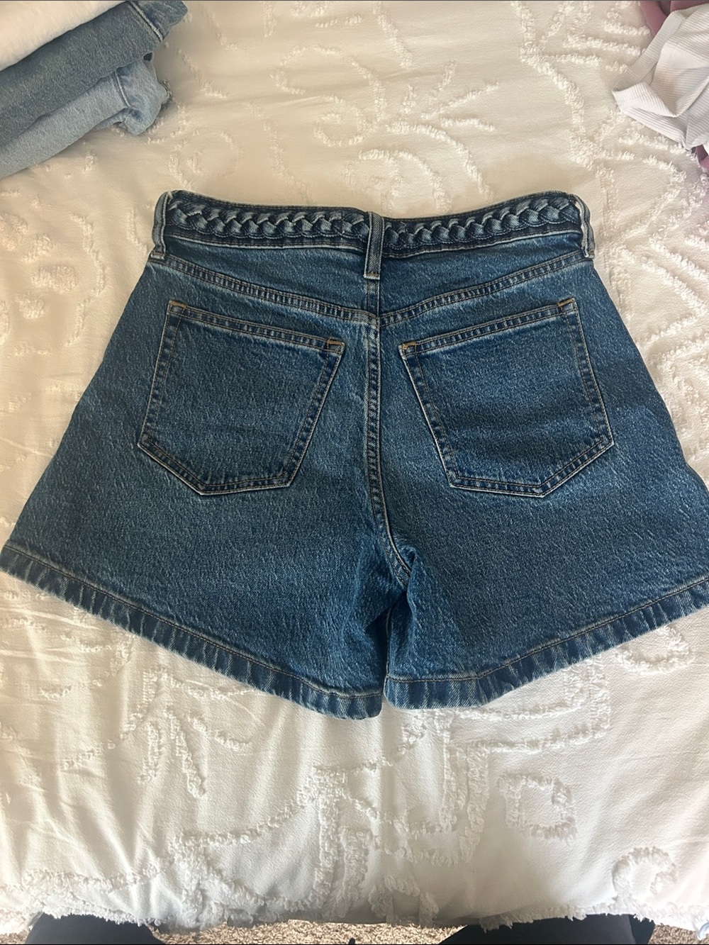Abercrombie & Fitch Dark Blue Braided-Waist Denim Shorts - Picture 3 of 4